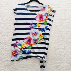 Blouse Tunic Top Stripe Floral Tropical Coquette Beach Cruise Whimsycore Size S